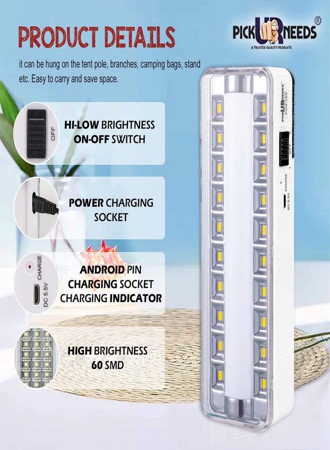 Pick Ur Needs Rechargeable Home Emergency Tube +10 SMD LED Floor Lantern Lamp Light (White) - Image 5
